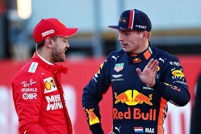 November 2019: Sebastian Vettel en Max Verstappen.
