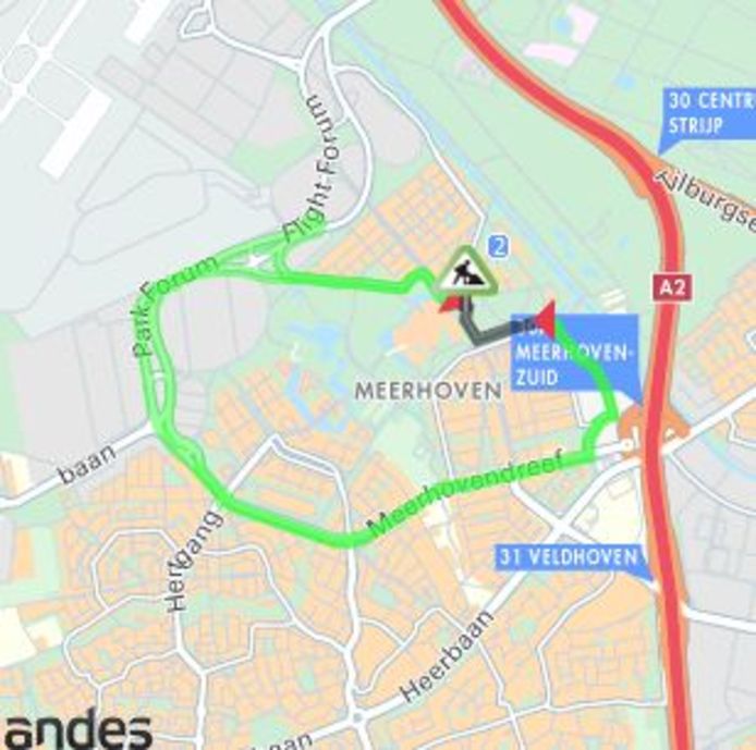 De omleiding die gold tijdens de werkzaamheden aan de Bosrand, volgens de site van de gemeente Eindhoven.