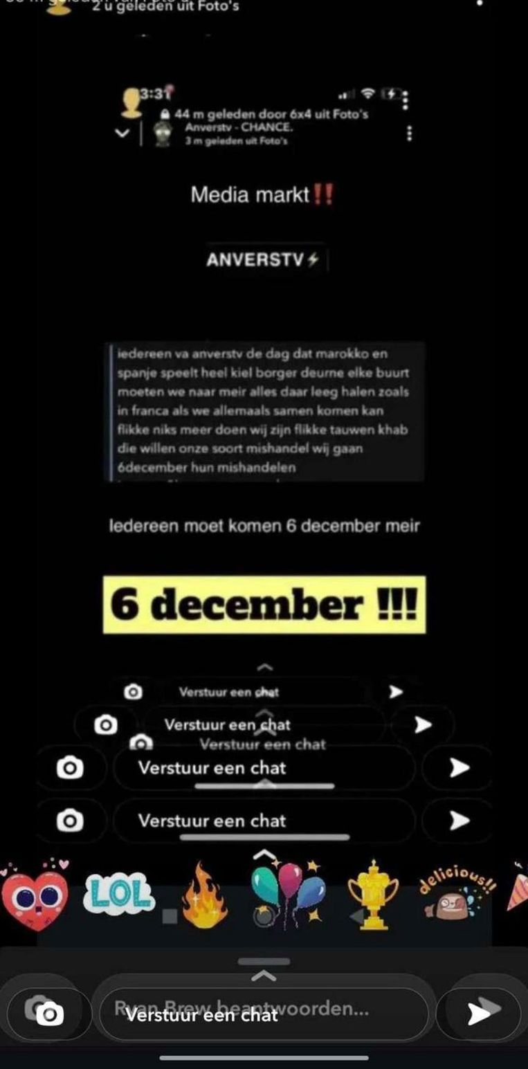 Op sociale media circuleren oproepen tot relletjes in Antwerpen. Beeld rv