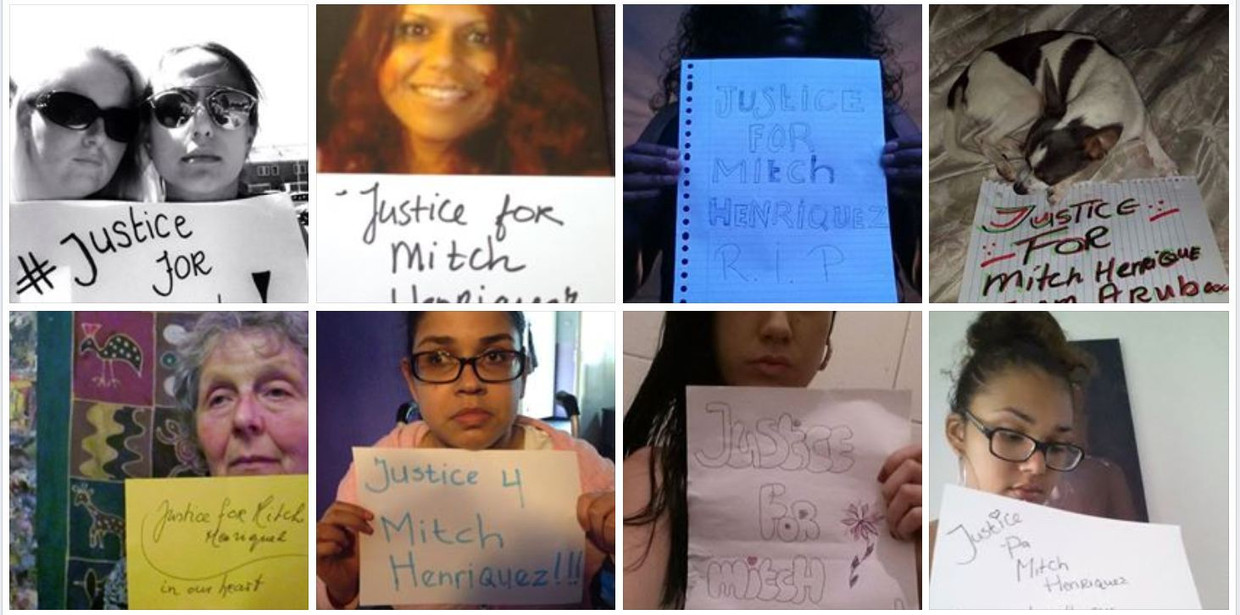 Steunbetuigingen die zijn geplaatst op de Facebookpagina Justice for Mitch Henriquez. Beeld .