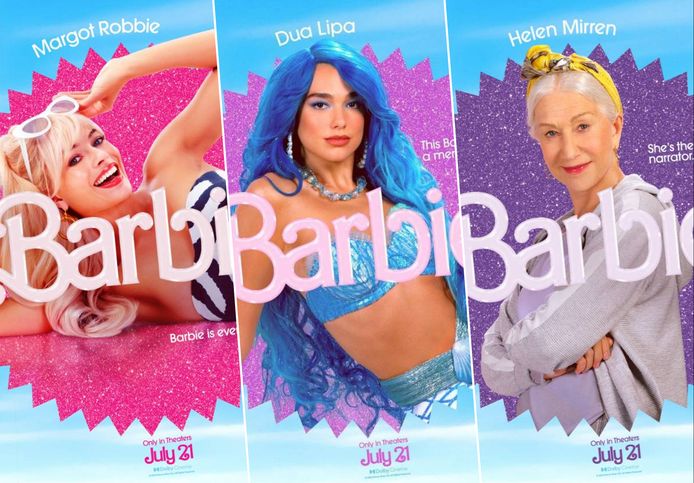 'Barbie'-poster van Margot Robbie, Dua Lipa en Helen Mirren.