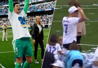 Eden Hazard te grazen genomen door zoon van Marcelo, Courtois betrekt kindjes en vriendin Mishel bij titelviering