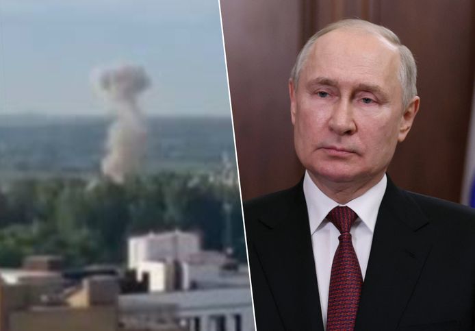 Volgens de Russische president Vladimir Poetin (rechts) wil Oekraïne Rusland intimideren met de aanval op Moskou.