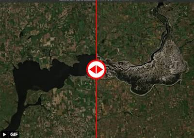Satellietbeelden tonen dat gigantisch meer achter vernielde Oekraïense dam volledig leeggelopen is