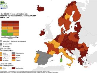 Europa kleurt nog meer donkerrood op coronakaart: besmettingen nemen quasi overal toe