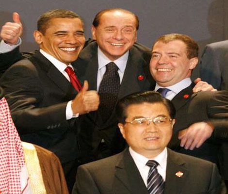 Barack Obama, Silvio Berlusconi, Dmitri Medvedev et Hu Jintao. Obama et Jintao s'entendront-ils pour créer ce concept de "Chimerica"?
