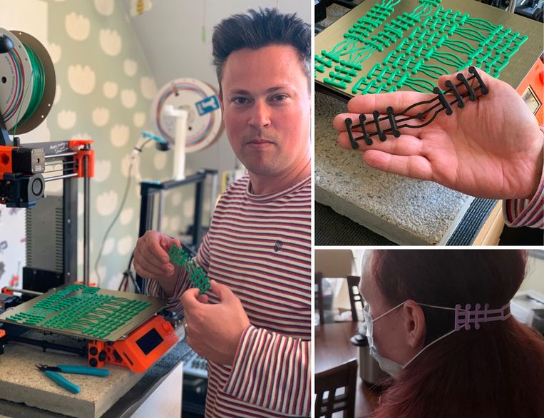 Robin Gantois maakt clips voor mondmaskers. Beeld RV