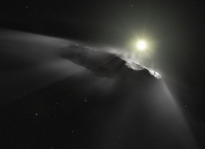Impressie van de grote ruimterots ‘Oumuamua.