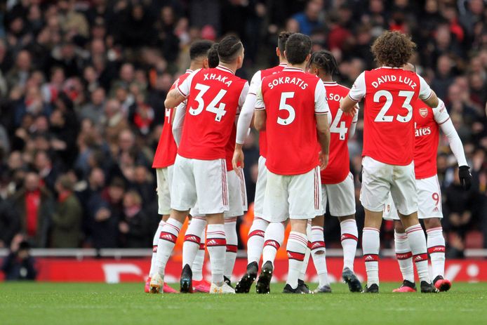 Spelers van Arsenal vieren een goal. Archiefbeeld.