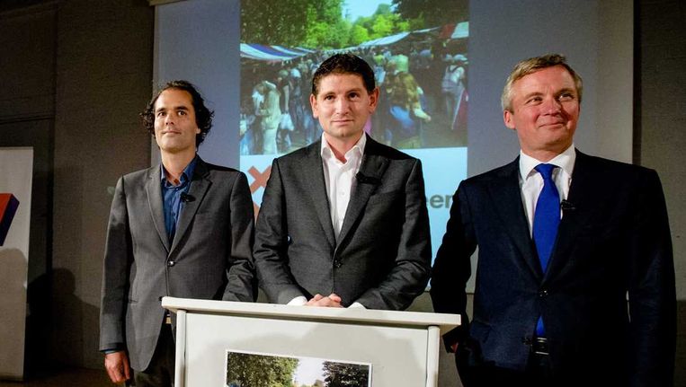 V.l.n.r. Laurens Ivens van de SP, Jan Paternotte van D66 en Eric van der Burg van de VVD. Beeld anp