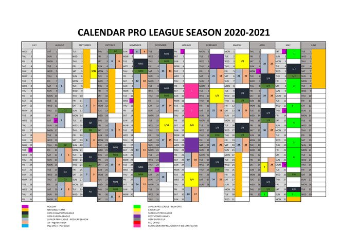 De kalender voor het seizoen 2020-2021
