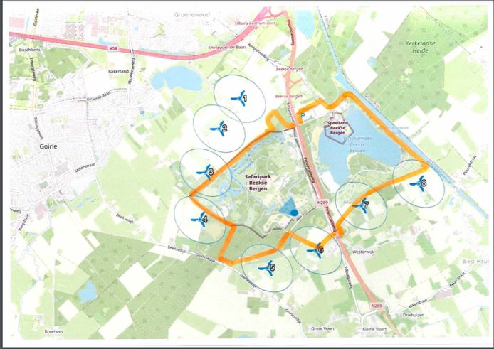Libéma heeft de windmolens zoals die in eerste instantie in de visie waren gepland, ingetekend rondom het park. Wethouder Leon van de Moosdijk heeft beloofd dat deze invulling van de baan is.