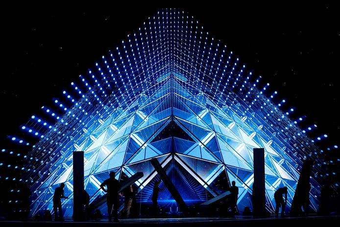 Opbouw van het decor van het Eurovisie Songfestival in Tel Aviv.