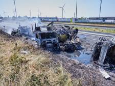 Grote brand na botsing tussen vrachtwagens op de A16, snelweg naar Breda tot zeker 22.00 uur dicht