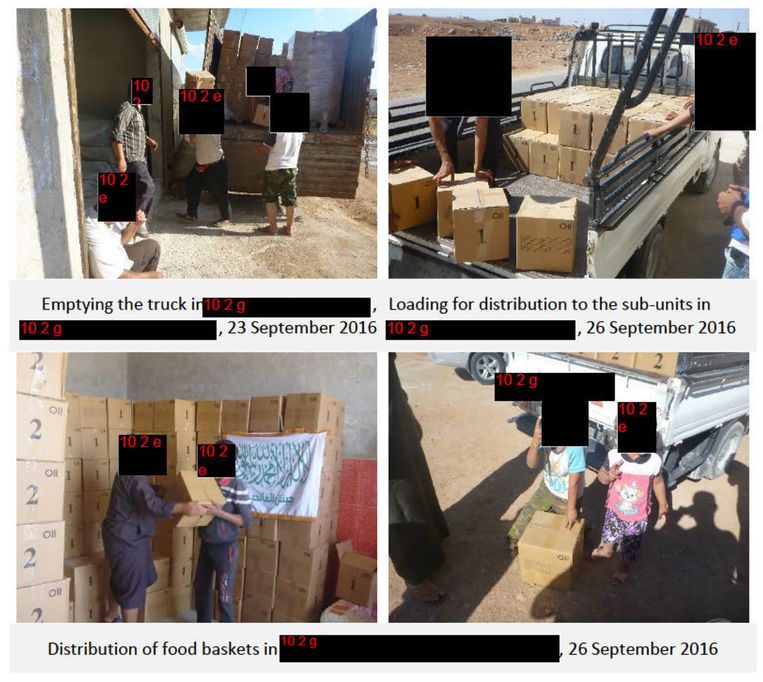 Hulpgoederen worden verstrekt aan Jaish al-Fatiheen. Beeld -