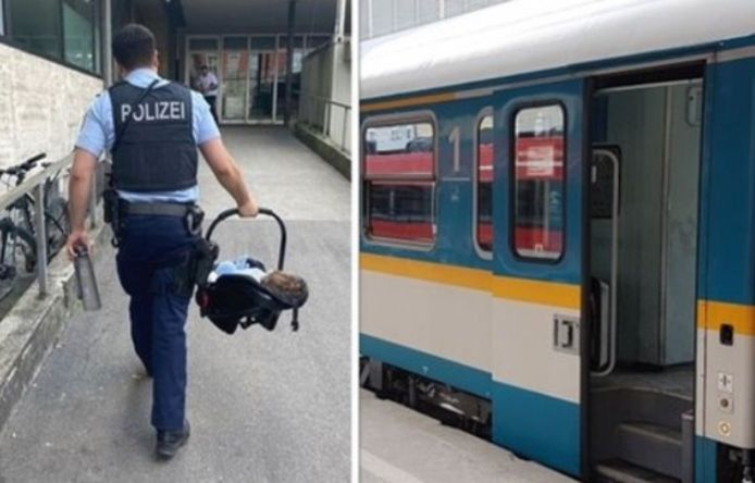 Een politieman kon gelukkig de baby in de eerstvolgende stopplaats van de trein halen.