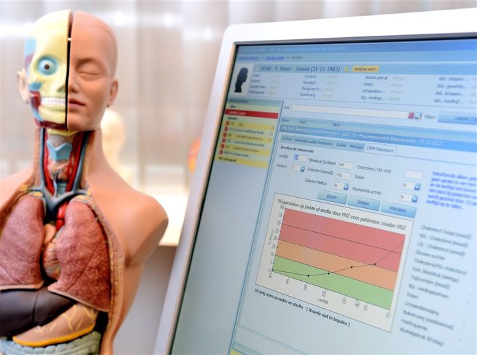 Een anatomische model en het elektronisch patientendossier in een huisartsenpraktijk.