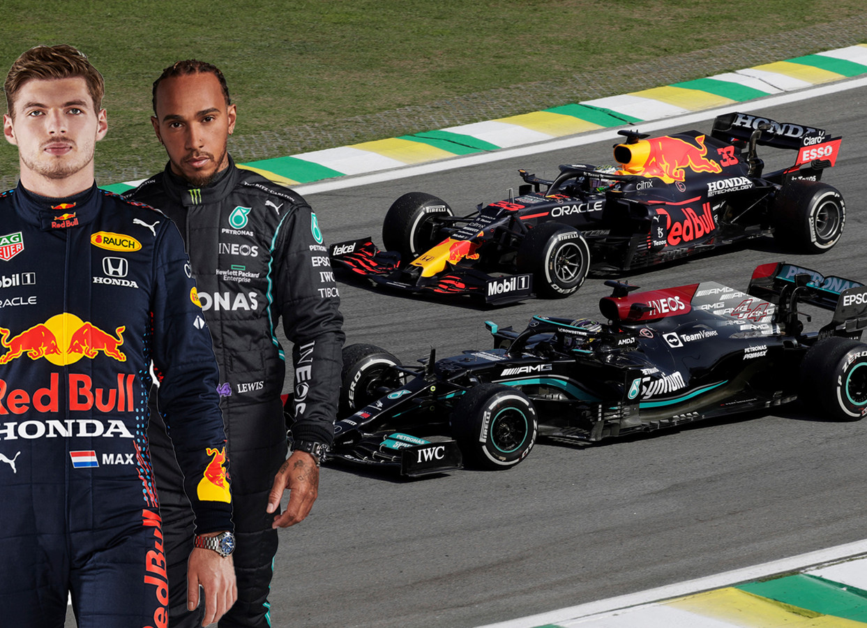 Max Verstappen en Lewis Hamilton.