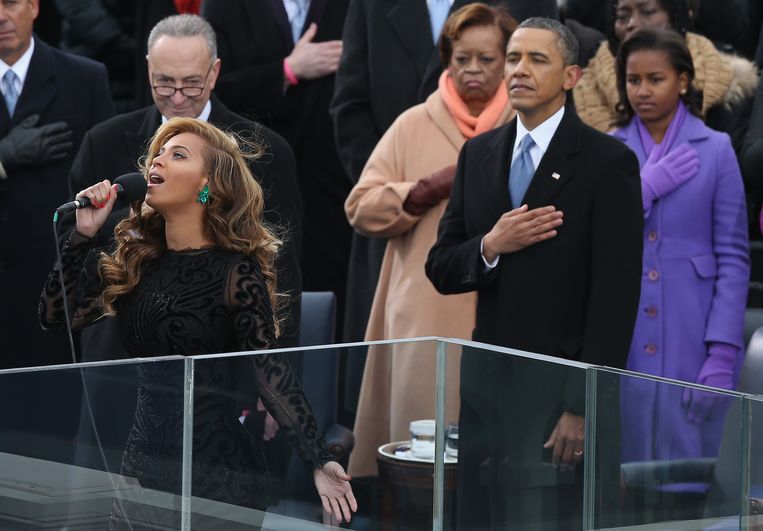 Beyoncé zingt op de eedaflegging van Barack Obama, op 21 january 2013. Beeld Getty Images