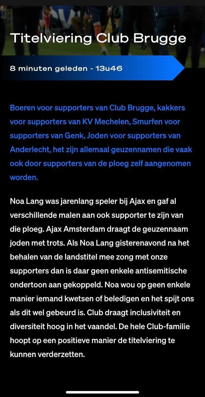 Dichiarazione del Club Brugge.