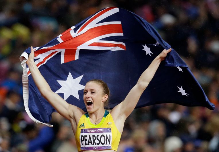 Sally Pearson wint goud op de 100 meter horden op de Olympische Spelen in Londen, 2012. Beeld AP