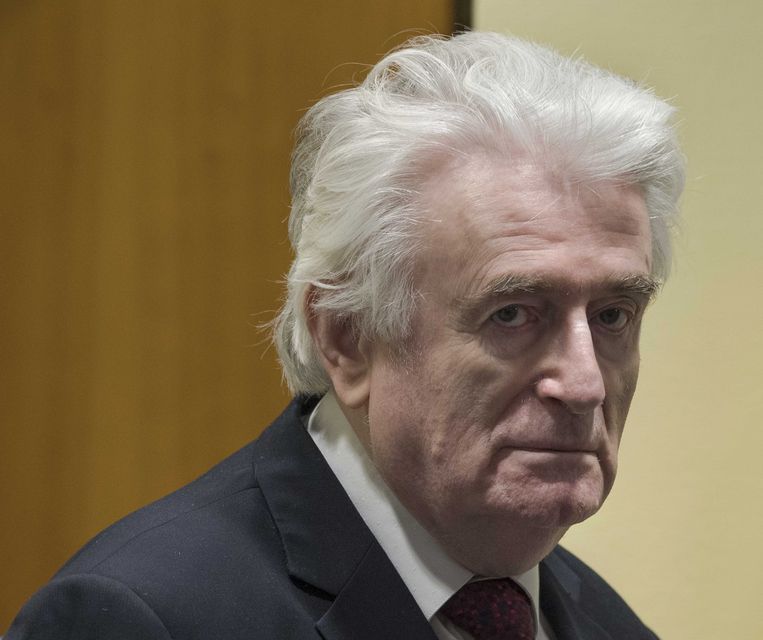 Radovan Karadzic woensdag in de rechtszaal in Den Haag.  Beeld EPA