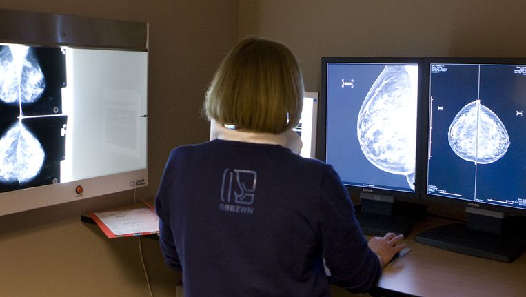 Een radioloog bekijkt digitale röntgenfoto's in de onderzoeksunit van de Stichting Bevolkingsonderzoek Borstkanker in Rotterdam Beeld anp