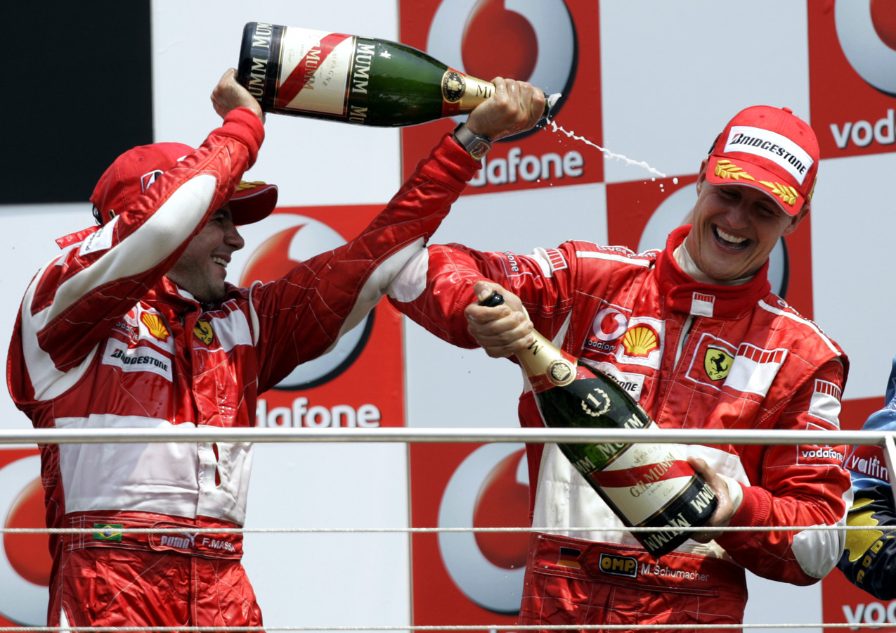 Massa mocht mee het podium op toen Schumacher in 2006 voor de vijfde keer de GP van de Verenigde Staten won.