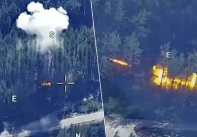 Luchtbeelden tonen hoe Oekraïense raketten Russisch konvooi opblazen en munitie naar alle kanten vliegt