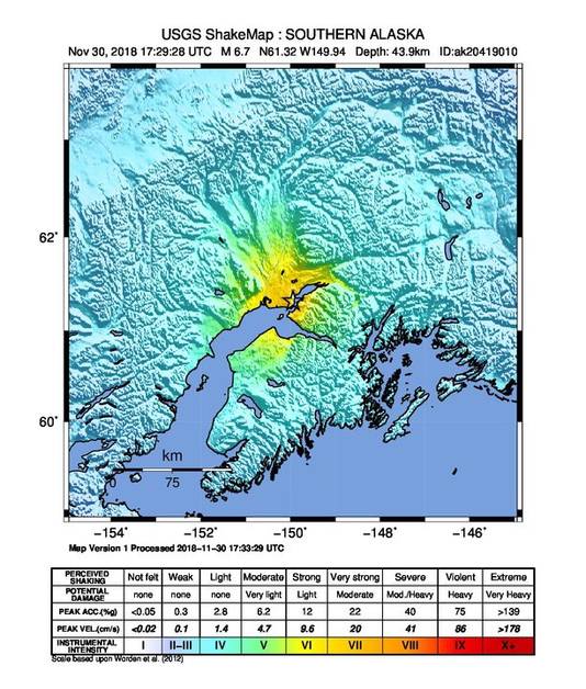 De beving vond plaats op grote diepte, zo'n 12 kilometer ten noorden van Anchorage.