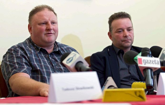 Piotr Koper en Andreas Richter tijdens een persconferentie over de nazitrein.