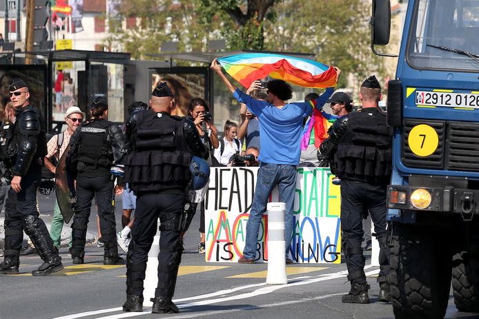 Demonstranten bij de G7-top in Biarritz.