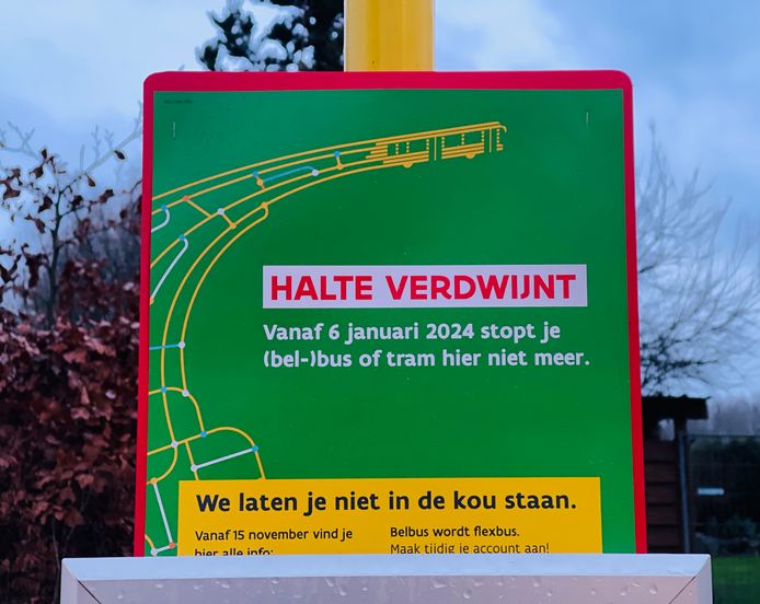 Elke bushalte die met het nieuwe vervoersplan van De Lijn wordt geschrapt, is voorzien van een groen bordje. Het zijn er meer dan 3.000 over heel Vlaanderen.
