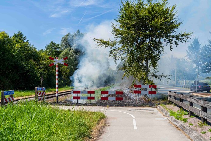 Bij de bermbrand in Dieren komt veel rook vrij.