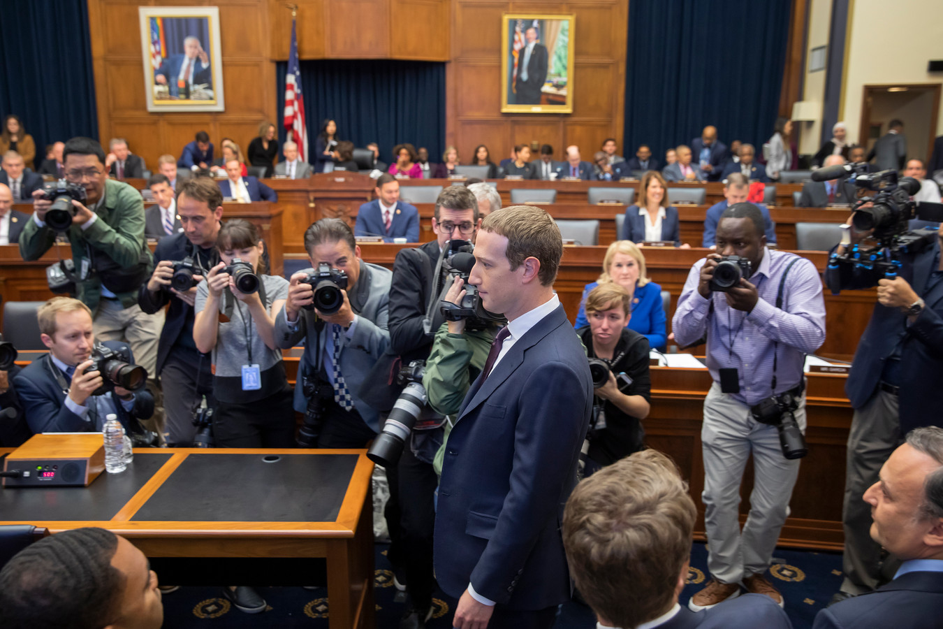 Facebook topman Mark Zuckerberg moest in 2019 getuigen voor een senaatscommissie op Capitol Hill in Washington in verband met onder meer het publiceren van fake news. Archieffoto