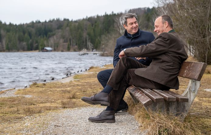 Markus Söder (links) tijdens een ontmoeting met Friedrich Merz.