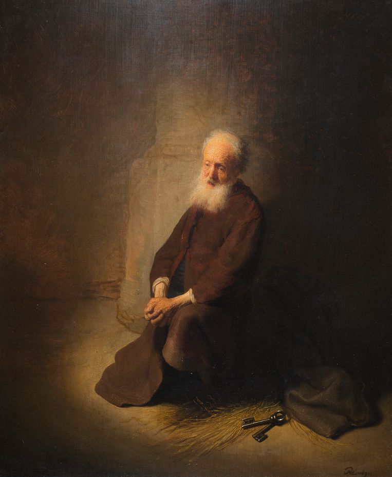 het meeste licht liet rembrandt vallen op de gekruiste sleutels naast de apostel op de grond van de gevangenis de volkskrant