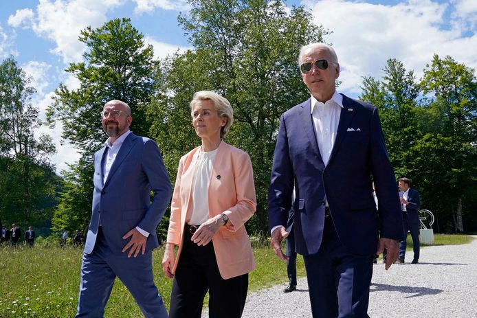 Charles Michel, président du Conseil européen, Ursula von der Leyen, présidente de la Commission, et Joe Biden