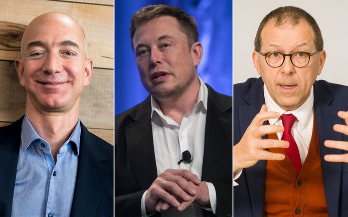 Jeff Bezos (links) is de rijkste man ter wereld, gevolgd door Elon Musk (midden). Een van de Belgen in de lijst met miljardairs is Luc Tack van Picanol (rechts).