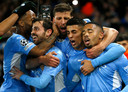 Vreugde bij de spelers van Manchester City na de 2-1 van Gabriel Jesus.
