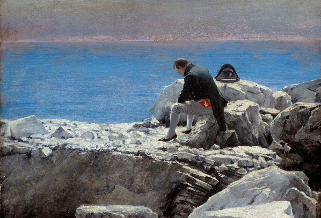 Later in zijn leven zat Napoleon weer vast op een eiland, Sint-Helena, waar hij uiteindelijk overleed. Schilder Oscar Rex (1857-1929) maakte een portret van Napoleon tijdens zijn gevangenschap op dit eiland. Beeld Corbis via Getty Images