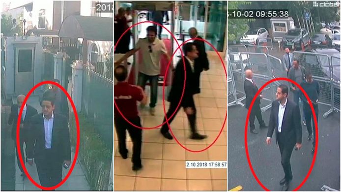 Op bewakingscamera’s zie je Mutreb in de Turkse luchthaven, even later komt hij aan bij het Saudisch consulaat.