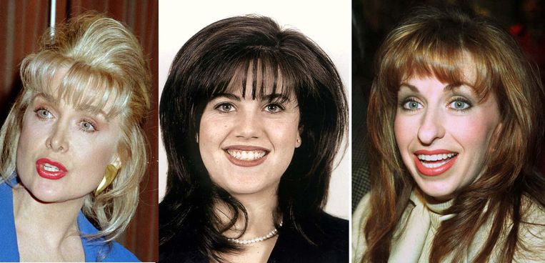 De drie vrouwen die Bill Clinton voor en tijdens zijn presidentschap in problemen brachten. Van links naar rechts Gennifer Flowers, Monica Lewinsky en Paula Jones. Hij schikte de sekszaak van Jones in 1998 voor 850 duizend dollar. Beeld Reuters