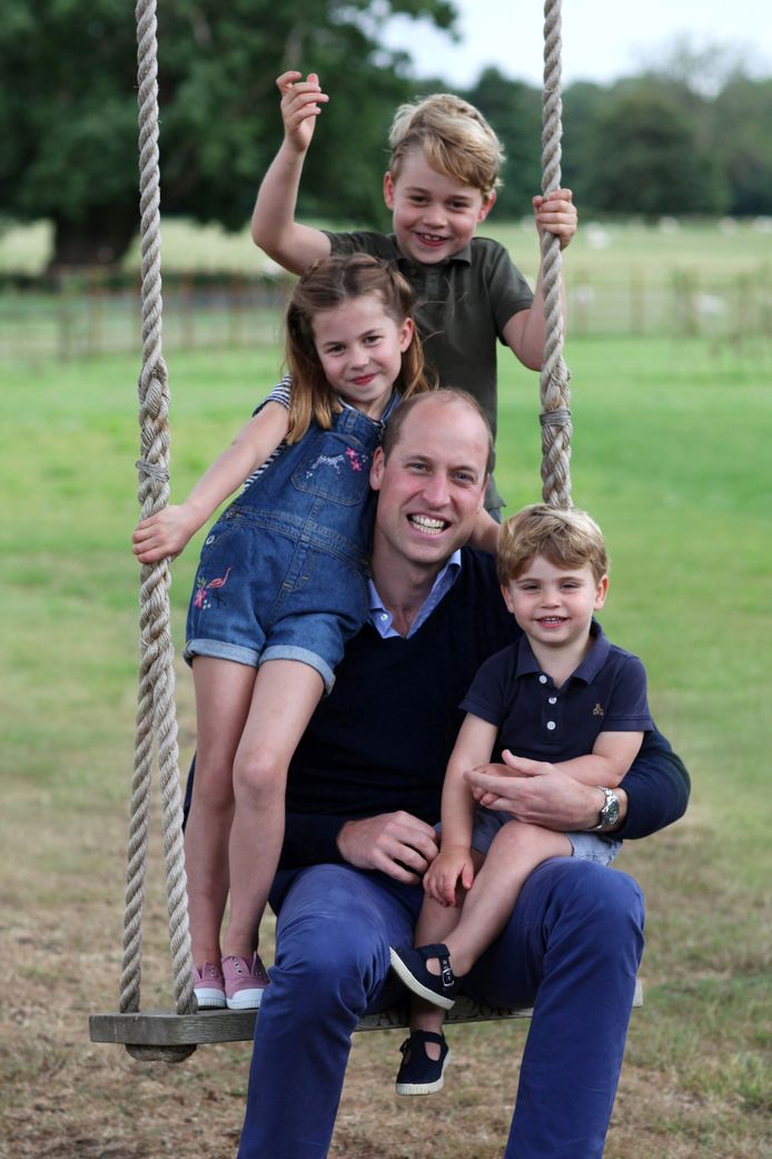 Prins William met zijn kinderen George, Charlotte en Louis, iets meer dan een jaar geleden.