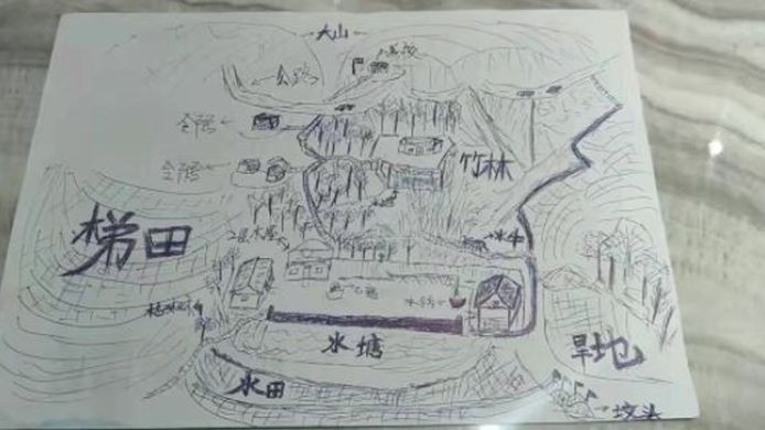 La carte de son village natal dessinée par Li Jingwei.