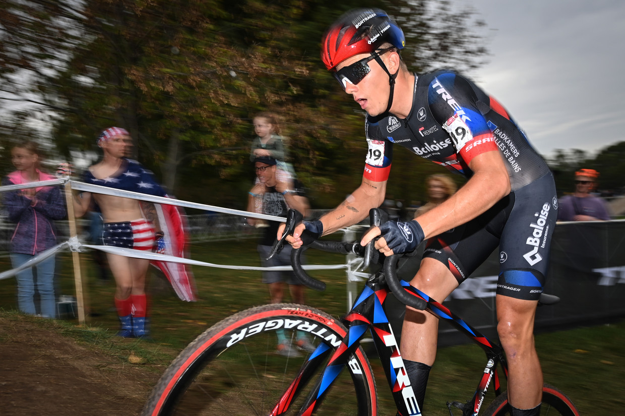 Thibau Nys in actie tijdens de wereldbekercross in Waterloo, Wisconsin. Beeld BELGA