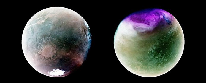 2 beelden van Mars in ultraviolet