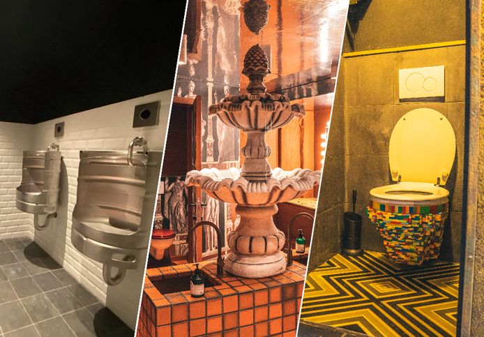 Biervaten als urinoir, een fontein die doet denken aan een Romeins badhuis of Lego rond de pot: het kan allemaal in deze Gentse zaken.