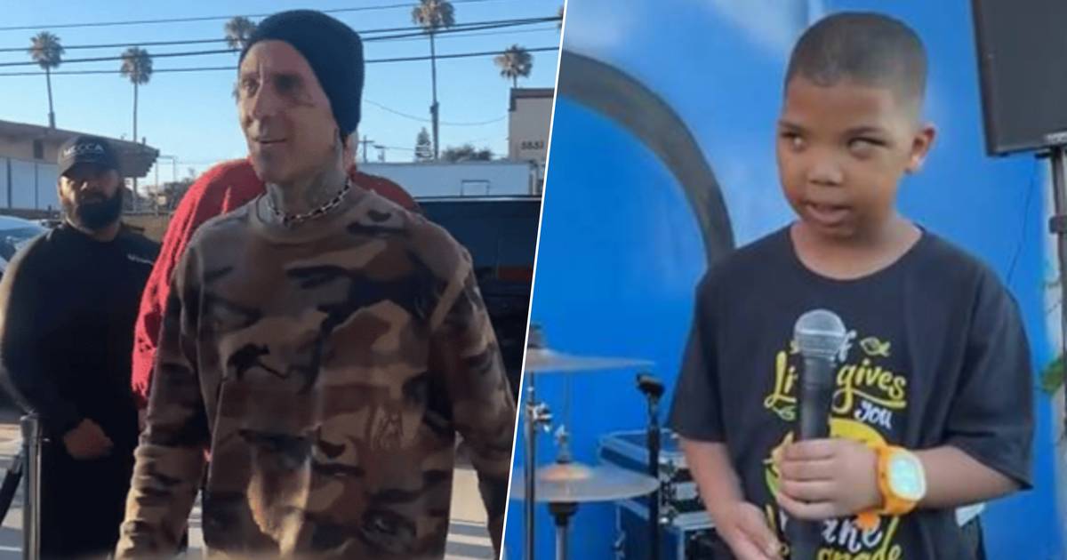 Travis Barker surprises blind youth at a lemonade stand and makes music with him |  celebrities