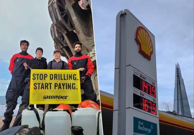 Demonstranten klimmen aan boord van Shell-olieplatform in Atlantische Oceaan